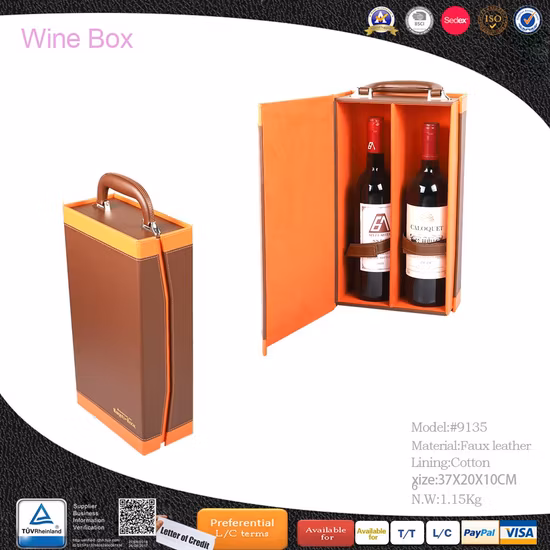 Wholesale 2 Bottles Luxury Leather Wine Box Packaging with Accessories